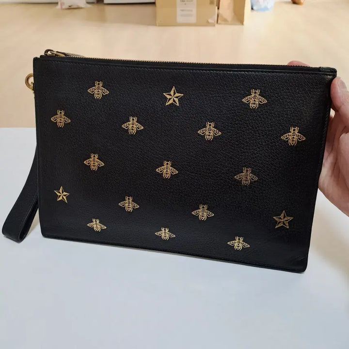 [SOLD OUT] [100%/정품] 구찌 비 스타 레더 클러치 블랙