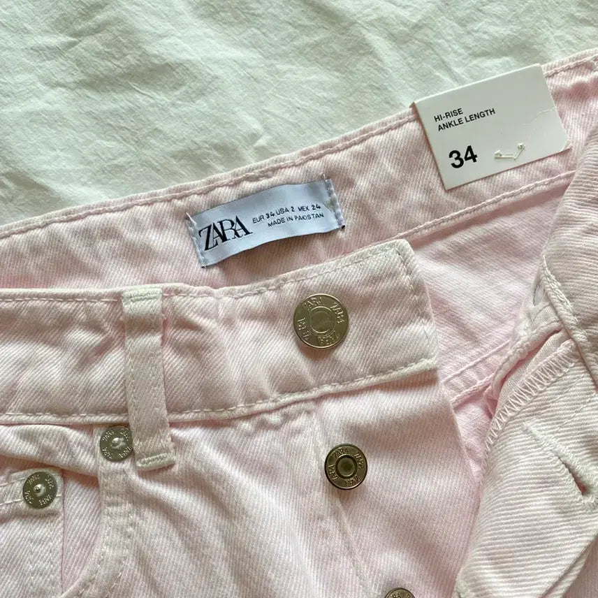 [BUNJANG] ZARA Straight Denim Pants (Pink, Size 34) / ZARA 스트레이트 데님 팬츠 (새상품)
