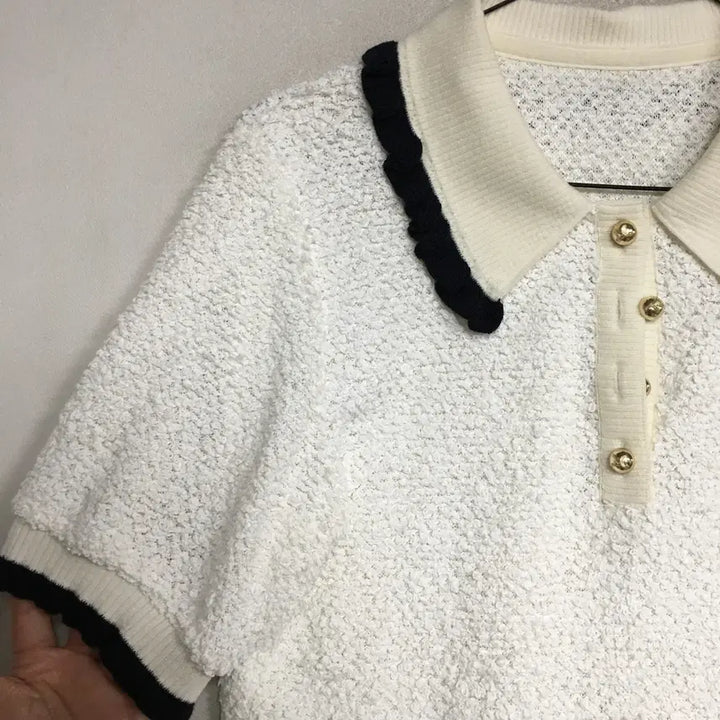 [BUNJANG] MINE 2023 Kara Half-Sleeve Knit - Size 90 / 23 MINE 마인 카라 반팔 니트 90