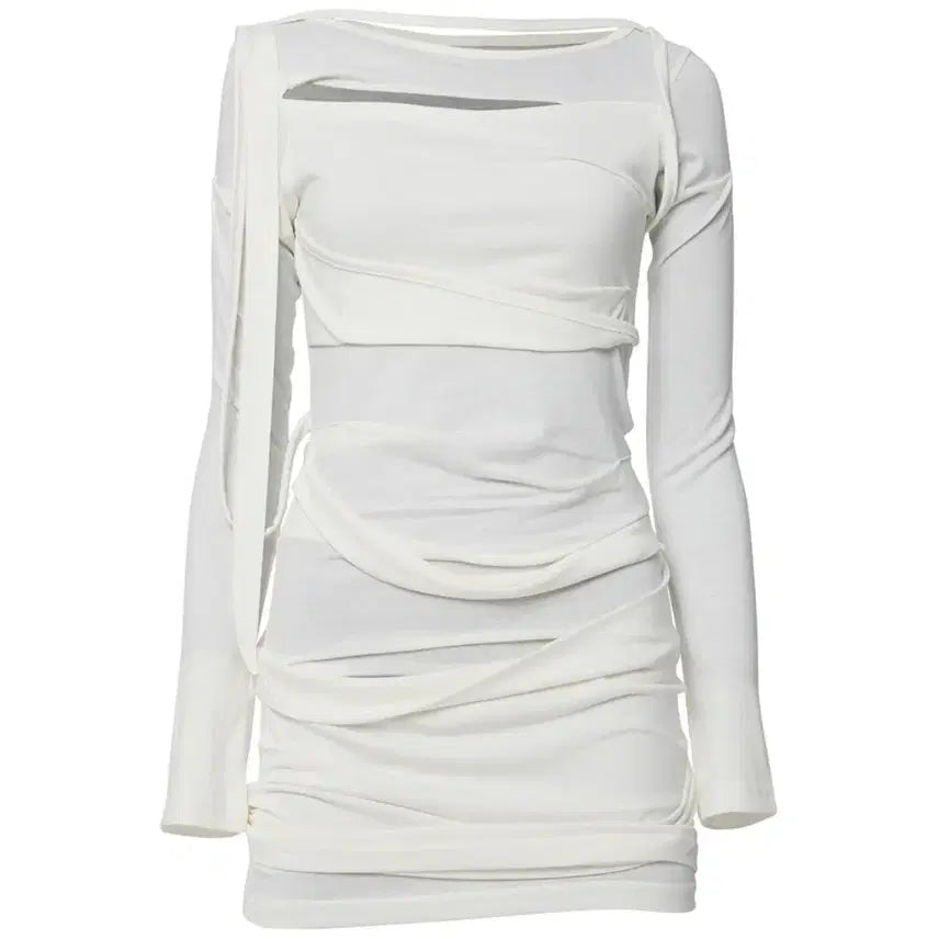 [BUNJANG] Flare Up Draped Long Dress Cream / 플레어업 드레이프 롱 드레스 크림