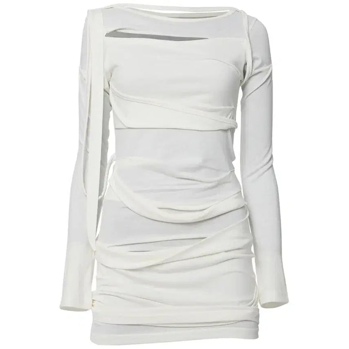 [BUNJANG] Flare Up Draped Long Dress Cream / 플레어업 드레이프 롱 드레스 크림