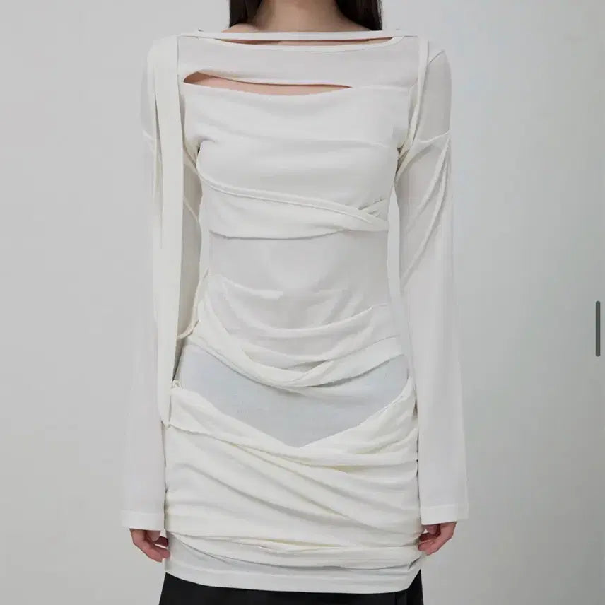 [BUNJANG] Flare Up Draped Long Dress Cream / 플레어업 드레이프 롱 드레스 크림