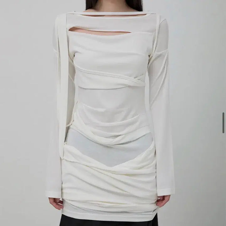 [BUNJANG] Flare Up Draped Long Dress Cream / 플레어업 드레이프 롱 드레스 크림
