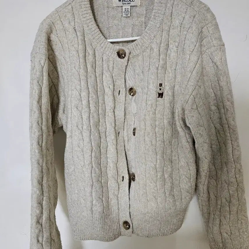[BUNJANG] WHO.AU Cable Knit Cardigan Beige M / WHO.AU 꽈배기 니트 가디건 베이지 m 새상품급