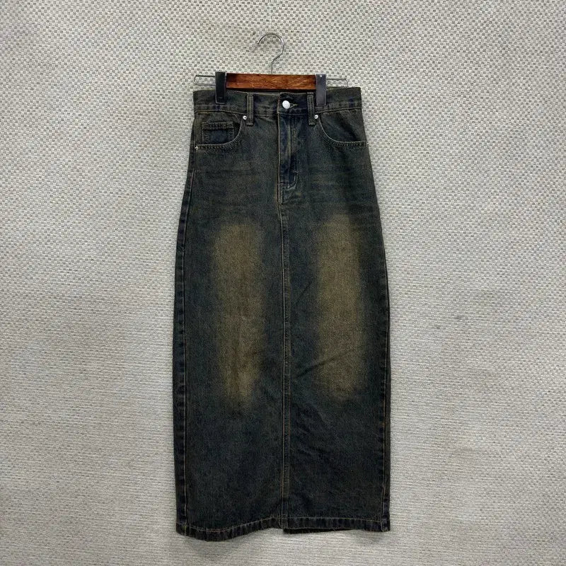[BUNJANG] Vintage Washed Denim Long Skirt M / 빈티지 워싱 데님 롱스커트 M M14756
