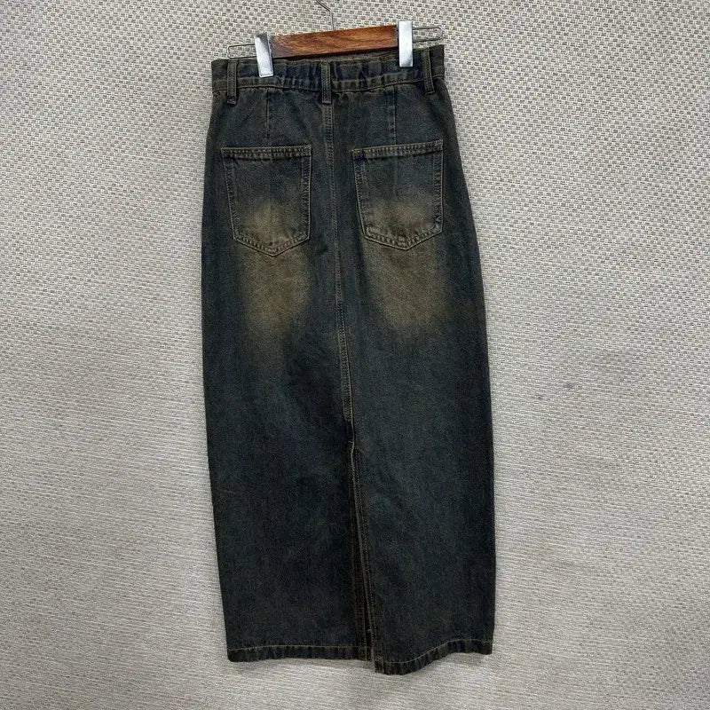 [BUNJANG] Vintage Washed Denim Long Skirt M / 빈티지 워싱 데님 롱스커트 M M14756
