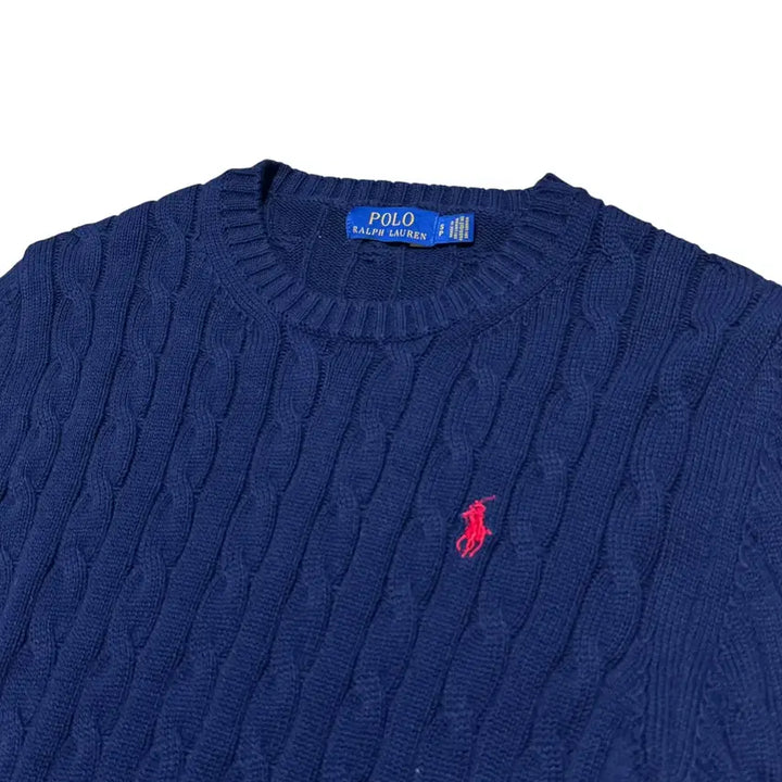 [BUNJANG] Polo Ralph Lauren Navy Cable Knit Cotton Sweater / 여성 신형 폴로 랄프로렌 네이비 꽈배기 면니트