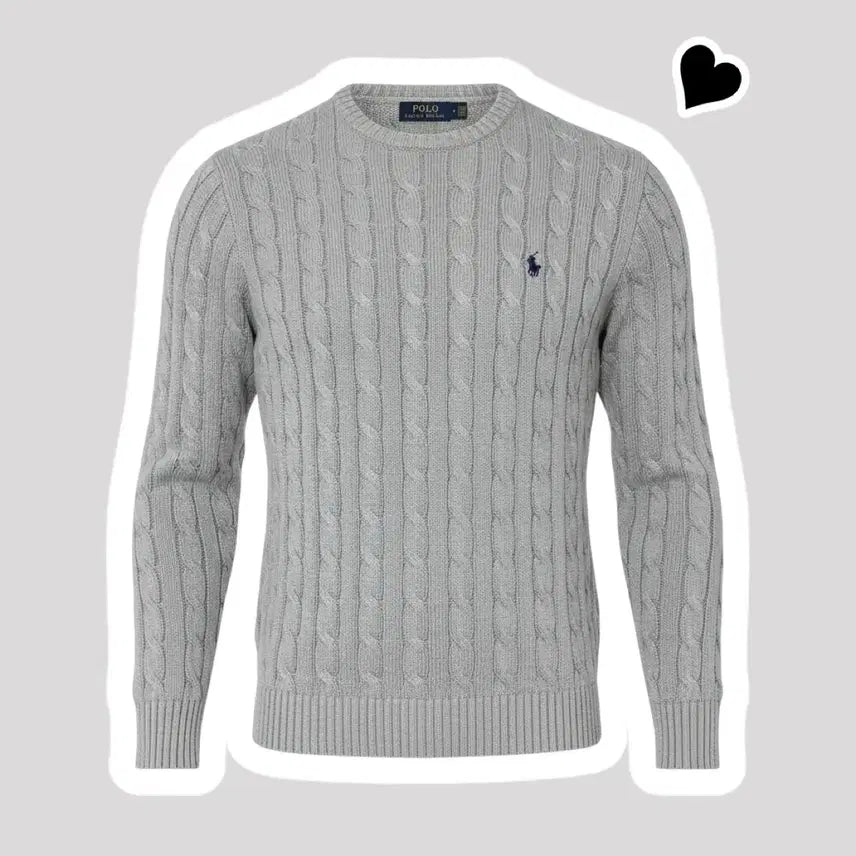 [BUNJANG] Polo Ralph Lauren Gray Cable Knit Cotton Sweater / 신형 폴로 랄프로렌 그레이 꽈배기 면니트
