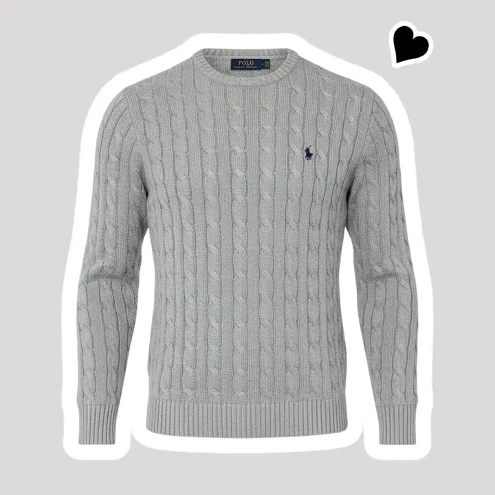 [BUNJANG] Polo Ralph Lauren Gray Cable Knit Cotton Sweater / 신형 폴로 랄프로렌 그레이 꽈배기 면니트