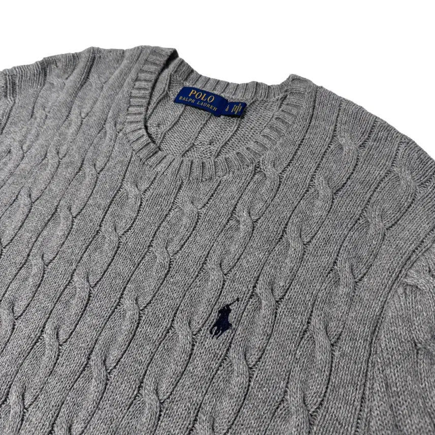 [BUNJANG] Polo Ralph Lauren Gray Cable Knit Cotton Sweater / 신형 폴로 랄프로렌 그레이 꽈배기 면니트