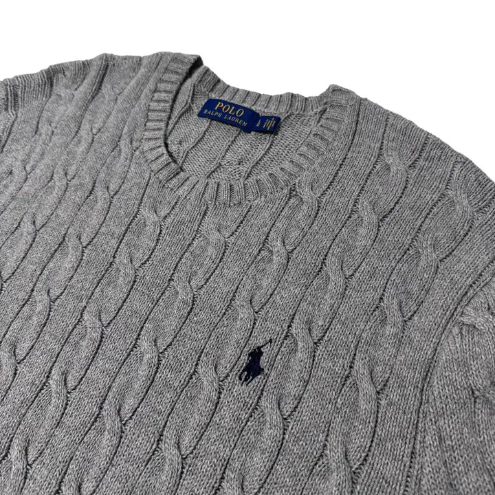 [BUNJANG] Polo Ralph Lauren Gray Cable Knit Cotton Sweater / 신형 폴로 랄프로렌 그레이 꽈배기 면니트
