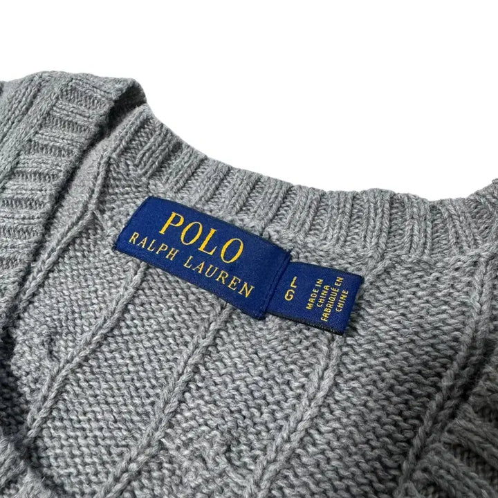 [BUNJANG] Polo Ralph Lauren Gray Cable Knit Cotton Sweater / 신형 폴로 랄프로렌 그레이 꽈배기 면니트