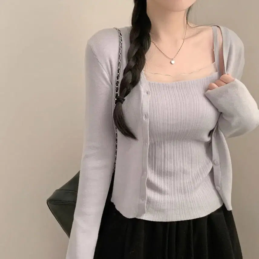 [BUNJANG] Light Purple Cardigan and Camisole Set / 벚꽃놀이룩)연보라 가디건+나시 세트