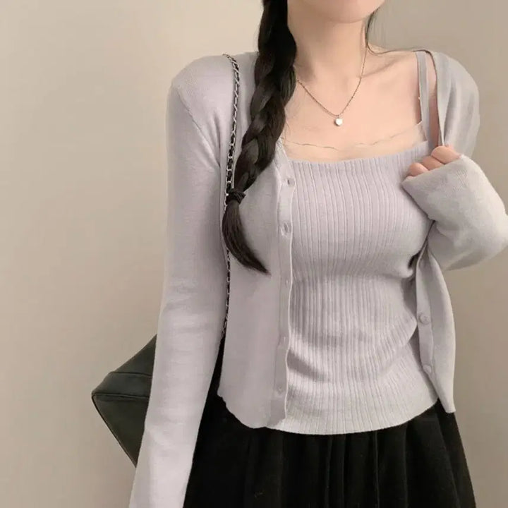 [BUNJANG] Light Purple Cardigan and Camisole Set / 벚꽃놀이룩)연보라 가디건+나시 세트