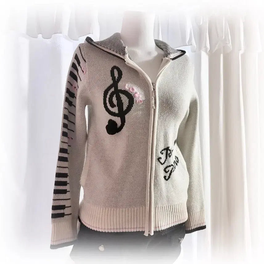 [SOLD OUT] 메조피아노 니트 음표 후드집업 헤이세이 y2k 모리걸 빈티지 갸루