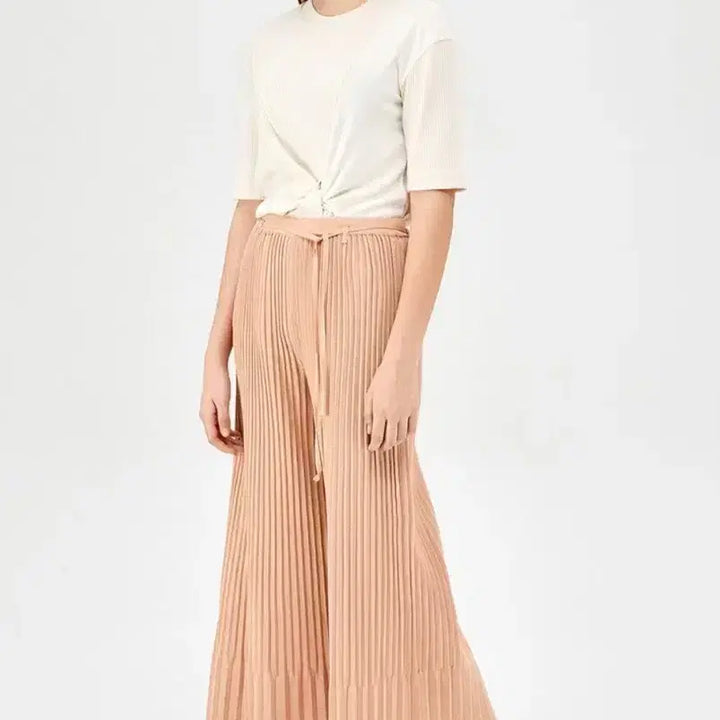 [BUNJANG] SYSTEM Belted Knit Pleated Pants Coral Beige / 한섬 시스템 SYSTEM 벨트 니트 플리츠 팬츠 봄 골지 바지 코랄베이지