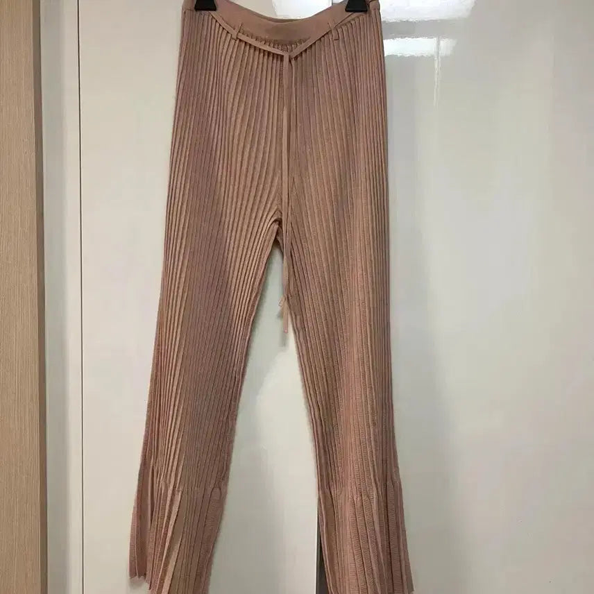 [BUNJANG] SYSTEM Belted Knit Pleated Pants Coral Beige / 한섬 시스템 SYSTEM 벨트 니트 플리츠 팬츠 봄 골지 바지 코랄베이지