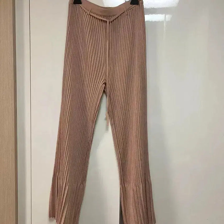 [BUNJANG] SYSTEM Belted Knit Pleated Pants Coral Beige / 한섬 시스템 SYSTEM 벨트 니트 플리츠 팬츠 봄 골지 바지 코랄베이지
