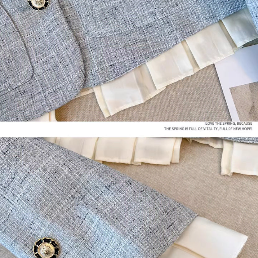 [BUNJANG] Big Size Tweed Jacket and Skirt Two-Piece Set / 44-88 빅사이즈 트위드 자켓 뒷밴딩 스커트 투피스 세트 하객 결혼식