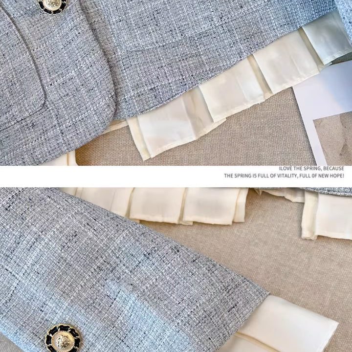 [BUNJANG] Big Size Tweed Jacket and Skirt Two-Piece Set / 44-88 빅사이즈 트위드 자켓 뒷밴딩 스커트 투피스 세트 하객 결혼식