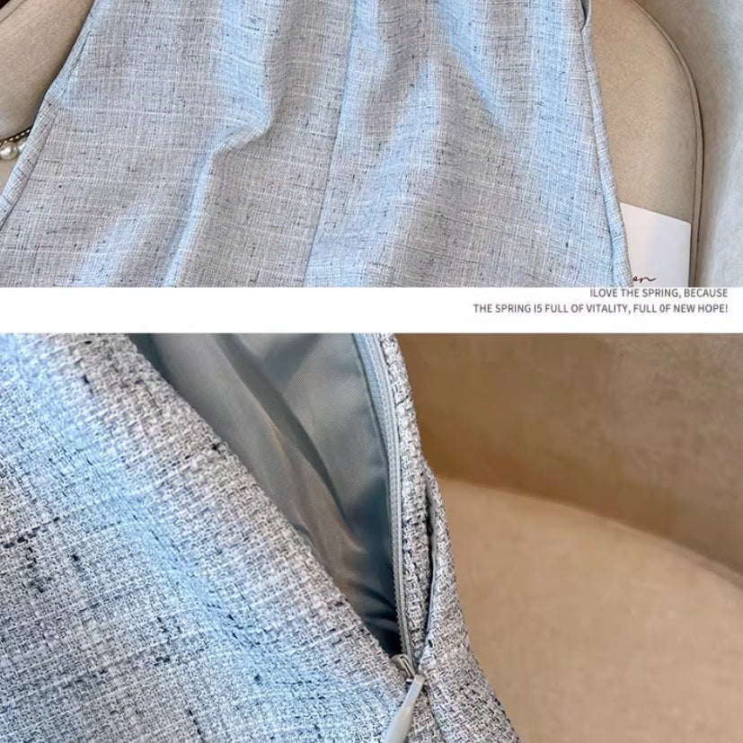 [BUNJANG] Big Size Tweed Jacket and Skirt Two-Piece Set / 44-88 빅사이즈 트위드 자켓 뒷밴딩 스커트 투피스 세트 하객 결혼식