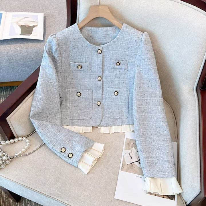 [BUNJANG] Big Size Tweed Jacket and Skirt Two-Piece Set / 44-88 빅사이즈 트위드 자켓 뒷밴딩 스커트 투피스 세트 하객 결혼식