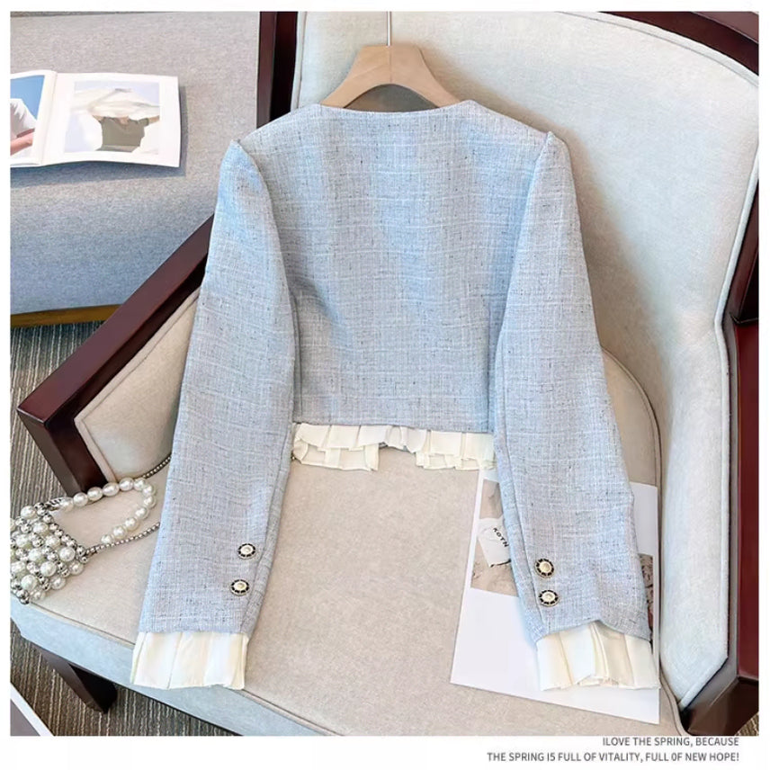 [BUNJANG] Big Size Tweed Jacket and Skirt Two-Piece Set / 44-88 빅사이즈 트위드 자켓 뒷밴딩 스커트 투피스 세트 하객 결혼식