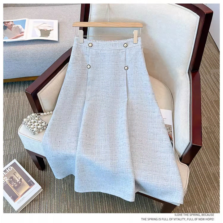 [BUNJANG] Big Size Tweed Jacket and Skirt Two-Piece Set / 44-88 빅사이즈 트위드 자켓 뒷밴딩 스커트 투피스 세트 하객 결혼식