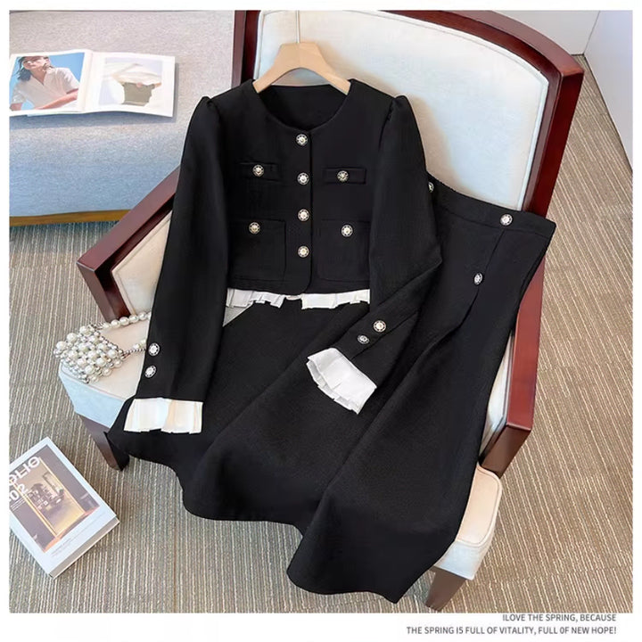 [BUNJANG] Big Size Tweed Jacket and Skirt Two-Piece Set / 44-88 빅사이즈 트위드 자켓 뒷밴딩 스커트 투피스 세트 하객 결혼식