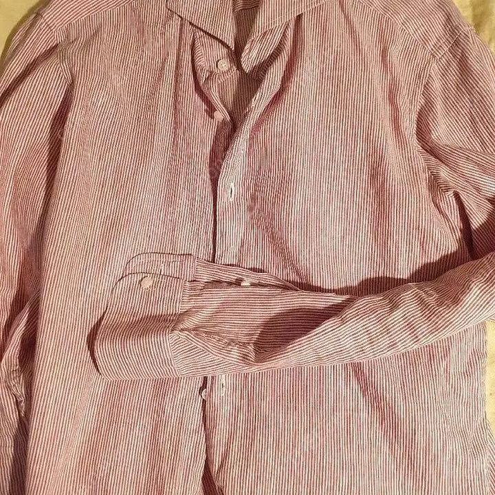 [SOLD OUT] 밴브루/이태리 깐끌리니 레드 스트라이프 와이드카라 린넨 셔츠/100