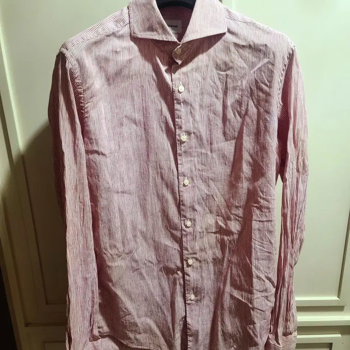 [SOLD OUT] 밴브루/이태리 깐끌리니 레드 스트라이프 와이드카라 린넨 셔츠/100