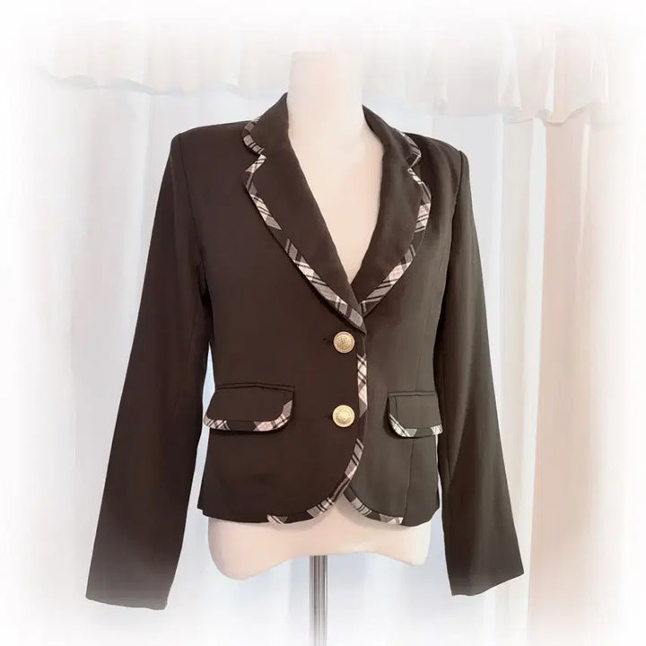 [BUNJANG] Vintage Chocobrown Gold Button Preppy School Jacket / 초코브라운 금장 프레피 스쿨자켓 일본빈티지 스쿨갸루 모리계