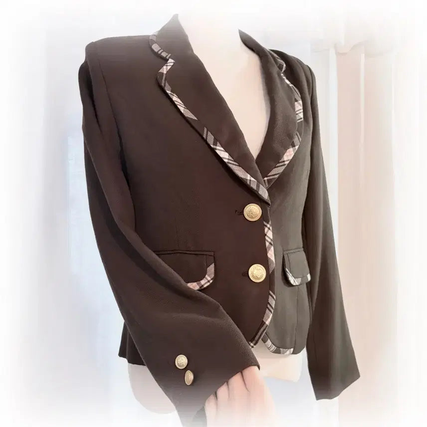 [BUNJANG] Vintage Chocobrown Gold Button Preppy School Jacket / 초코브라운 금장 프레피 스쿨자켓 일본빈티지 스쿨갸루 모리계