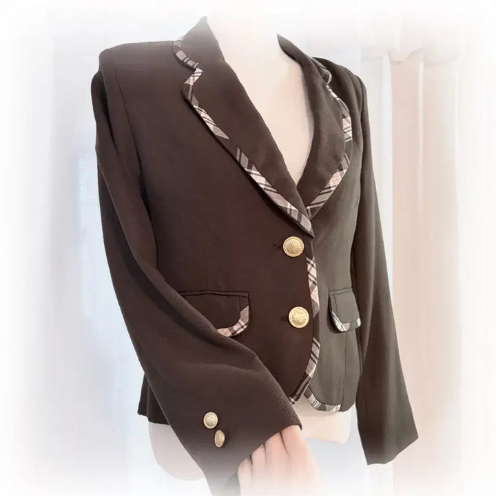 [BUNJANG] Vintage Chocobrown Gold Button Preppy School Jacket / 초코브라운 금장 프레피 스쿨자켓 일본빈티지 스쿨갸루 모리계