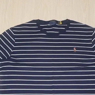 [BUNJANG] Polo Navy/White Striped Round T-shirt / (105)A327. 폴로/네이비화이트 단가라라운드티셔츠