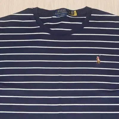 [BUNJANG] Polo Navy/White Striped Round T-shirt / (105)A327. 폴로/네이비화이트 단가라라운드티셔츠