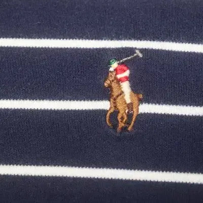 [BUNJANG] Polo Navy/White Striped Round T-shirt / (105)A327. 폴로/네이비화이트 단가라라운드티셔츠