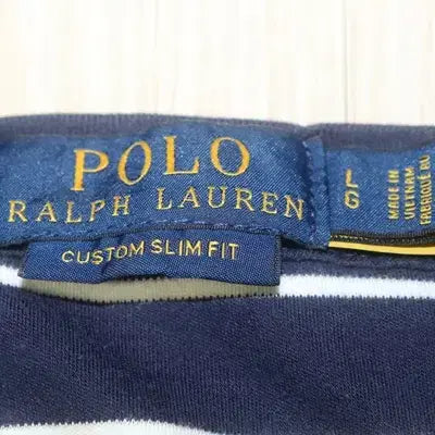 [BUNJANG] Polo Navy/White Striped Round T-shirt / (105)A327. 폴로/네이비화이트 단가라라운드티셔츠