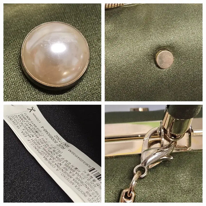 [BUNJANG] ZARA Olive Green Pearl Embellished Chain Tote Bag / 자라 올리브 그린 진주 장식 체인 토트백