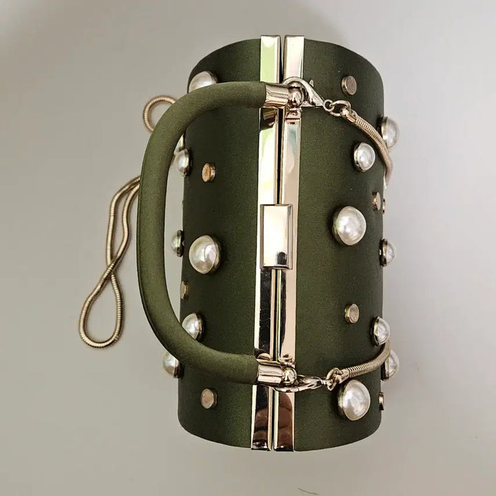 [BUNJANG] ZARA Olive Green Pearl Embellished Chain Tote Bag / 자라 올리브 그린 진주 장식 체인 토트백