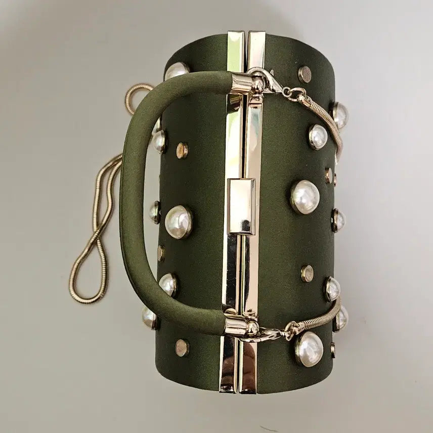 [BUNJANG] ZARA Olive Green Pearl Embellished Chain Tote Bag / 자라 올리브 그린 진주 장식 체인 토트백