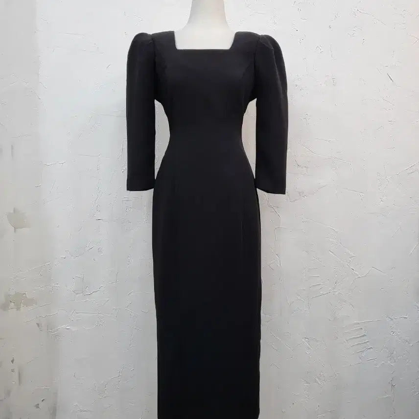 [BUNJANG] Black Square Neck Puff Sleeve Long Dress (Size S) / 블랙 스퀘어넥 퍼프 롱 원피스S