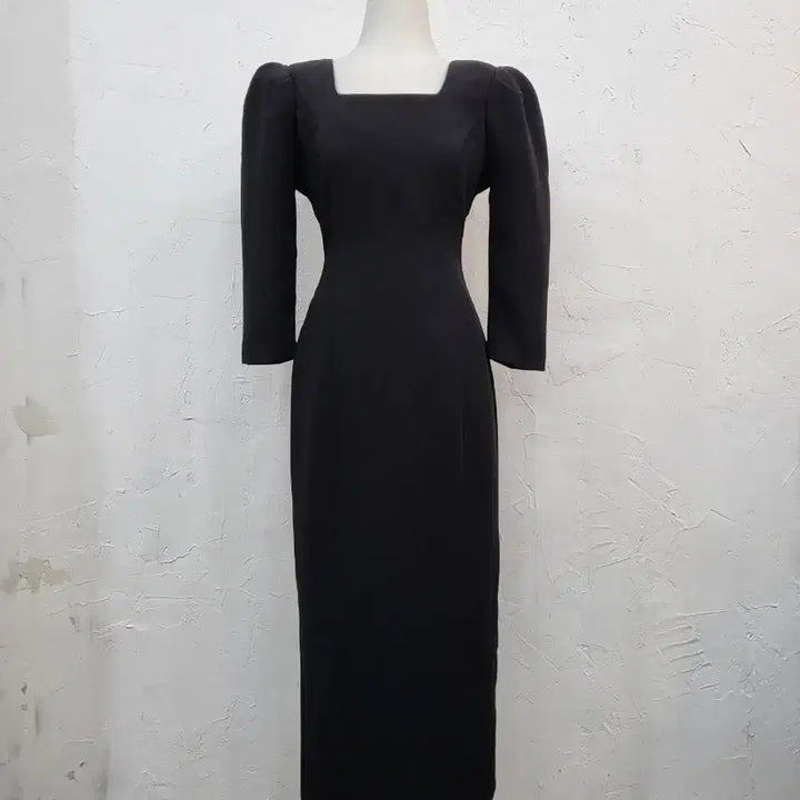 [BUNJANG] Black Square Neck Puff Sleeve Long Dress (Size S) / 블랙 스퀘어넥 퍼프 롱 원피스S