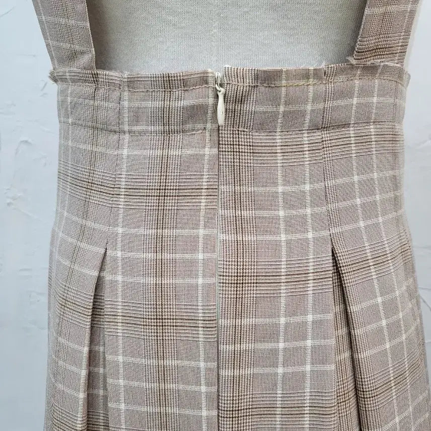 [BUNJANG] Beige Checkered Overall Long Skirt / 체크 멜빵 롱 스커트