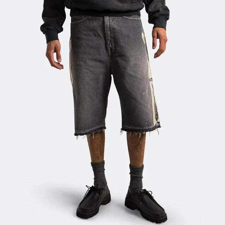 [BUNJANG] Kapital 14oz Bone Embroidery Short Pants Black 38 / 캐피탈 14온즈 데님 5P 본 자수 숏 팬츠 블랙 38사이즈