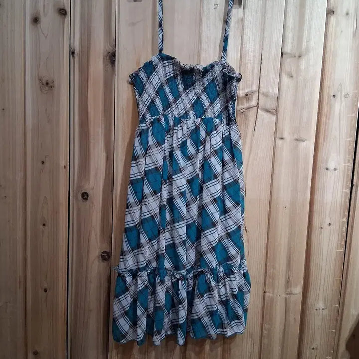 [BUNJANG] H&amp;T Checkered Shirred Sleeveless Long Dress (Size 55) / H&amp;T체크 셔링 롱 원피스 민소매(55)