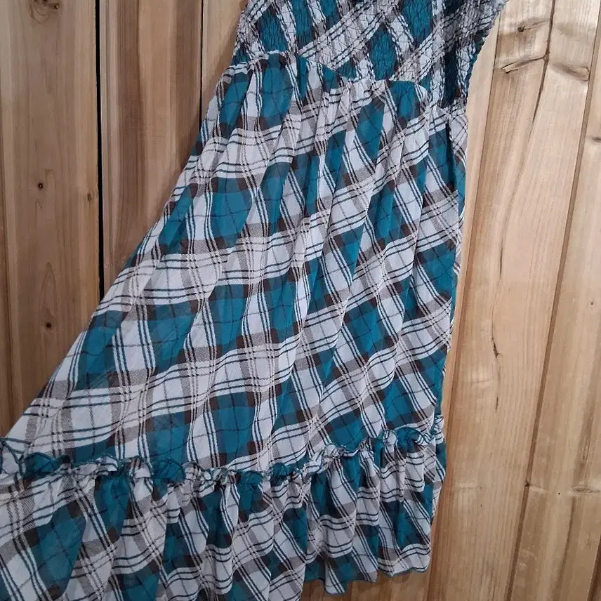 [BUNJANG] H&amp;T Checkered Shirred Sleeveless Long Dress (Size 55) / H&amp;T체크 셔링 롱 원피스 민소매(55)