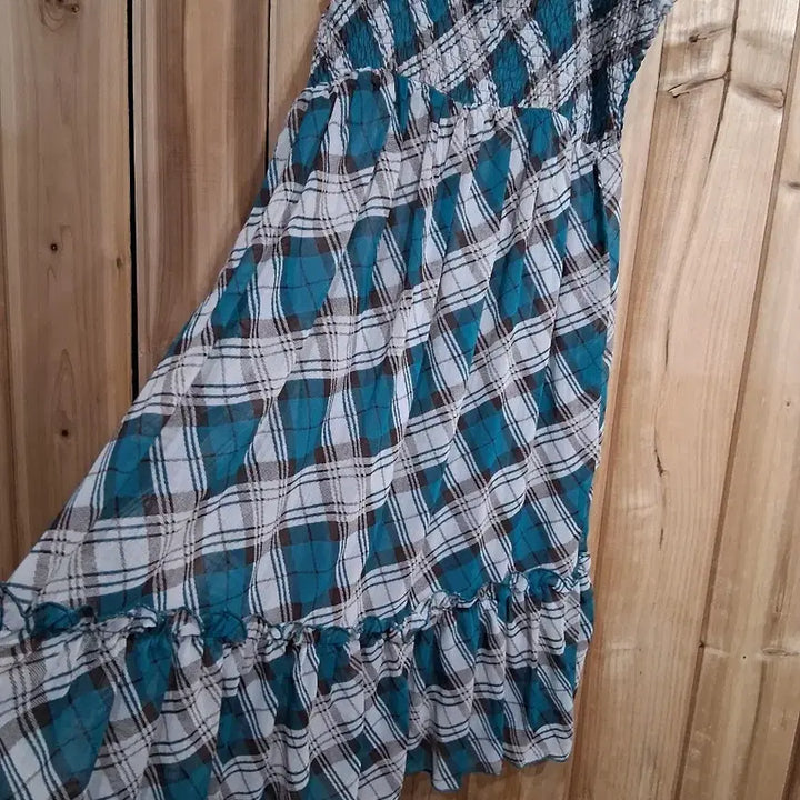 [BUNJANG] H&amp;T Checkered Shirred Sleeveless Long Dress (Size 55) / H&amp;T체크 셔링 롱 원피스 민소매(55)