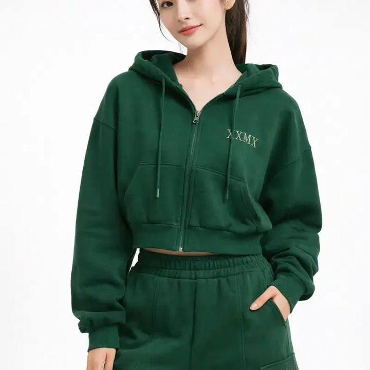 [BUNJANG] Xexymix Warm Cotton Crop Hooded Zip-up &amp; Pants Training Set / [여자-90]젝시믹스 웜 코튼 크롭 후드집업 &amp; 팬츠 트레이닝 세트