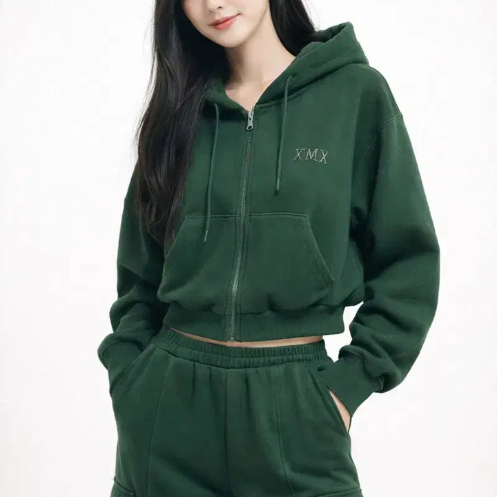 [BUNJANG] Xexymix Warm Cotton Crop Hooded Zip-up &amp; Pants Training Set / [여자-90]젝시믹스 웜 코튼 크롭 후드집업 &amp; 팬츠 트레이닝 세트